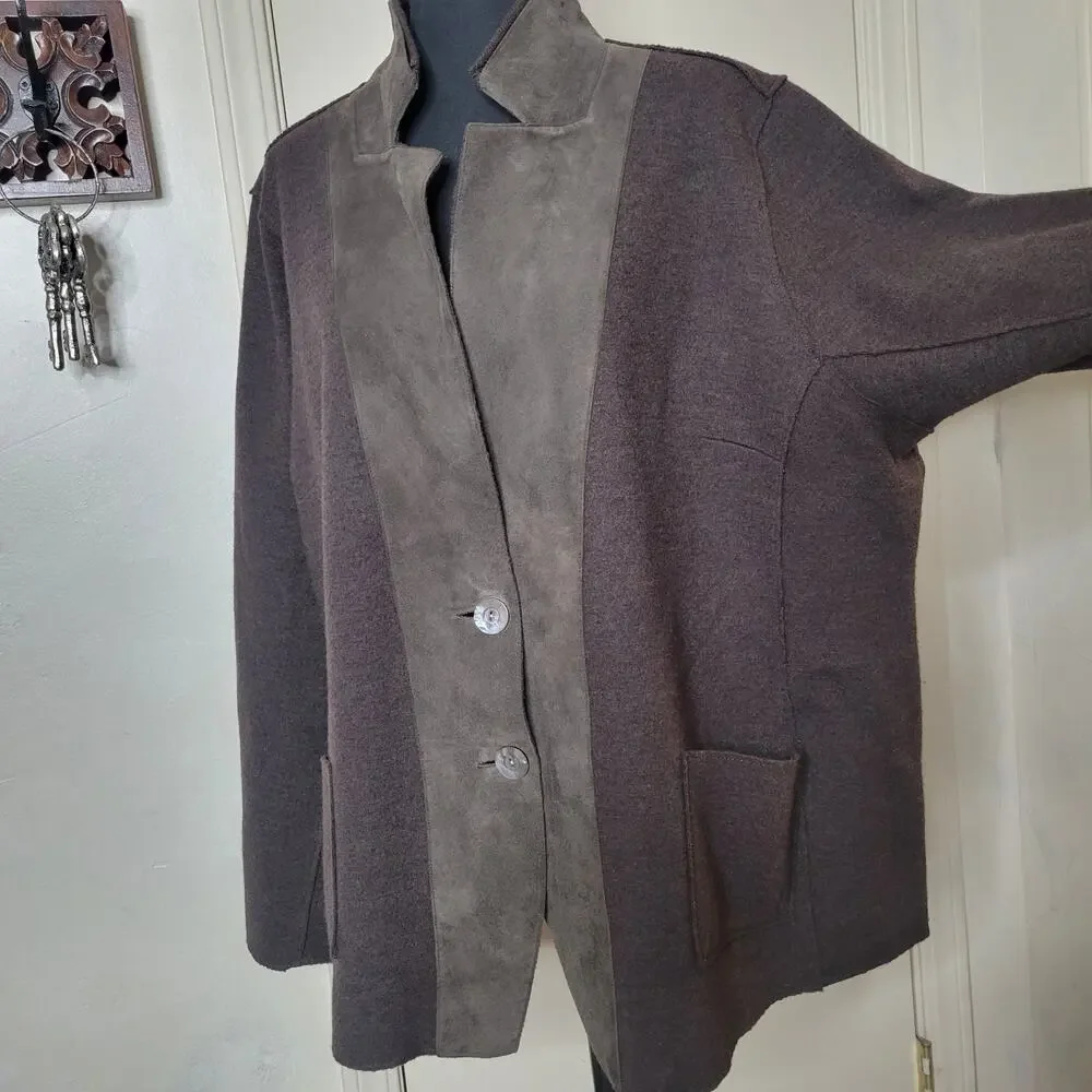 EILEEN FISHER Women Lamb Suede Merino Wool Felted Knit Blazer Jacket Shacket✨️2X